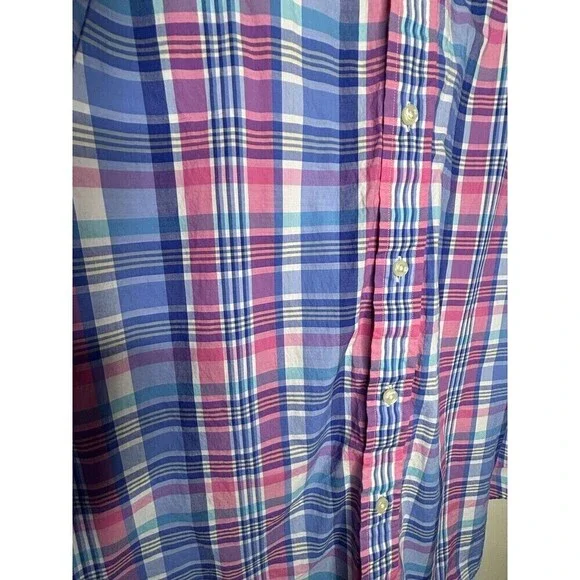 Ralph Lauren Madras Mens Shirt Sz Large Blue Pink Plaid Button Down Classic Fit - Picture 4 of 7
